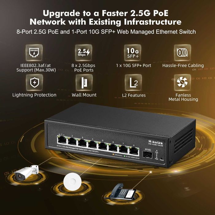 Switch ethernet MokerLink 8 port 2.5G POE gestionat,10G SFP+ VLAN,LACP