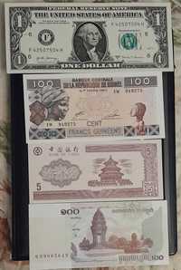 4 bancnote UNC China USA Cambodia Guineea preț total