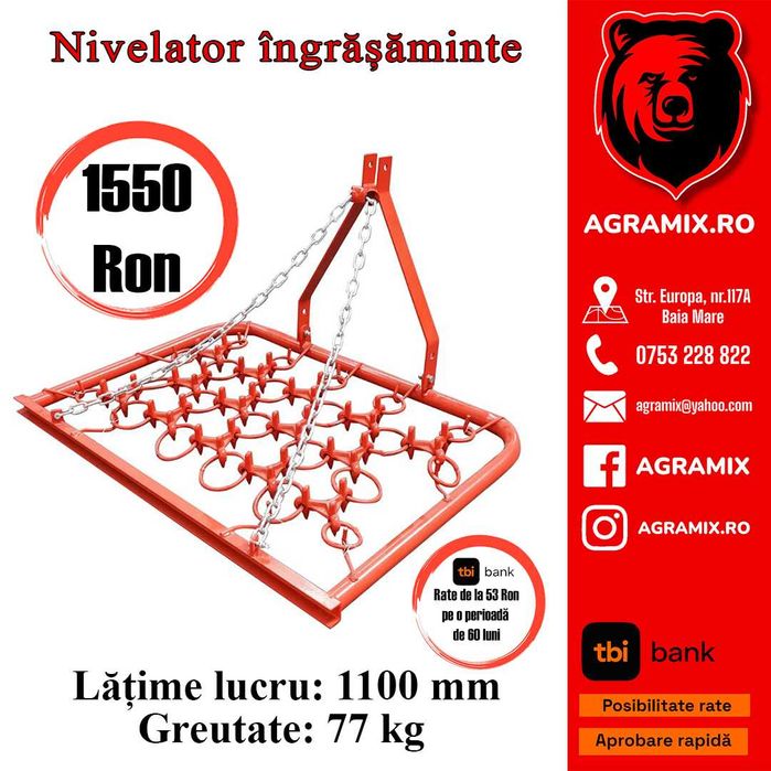 Nivelator de ingrasaminte 15-45 CP latime de lucru 1100mm nou Agramix