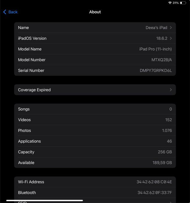 Apple IPAD PRO 11 inch, 256gb
