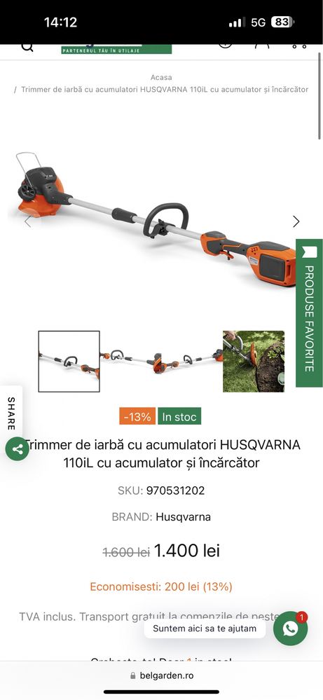 Trimmer de iarbă cu acumulatori HUSQVARNA 110iL cu acumulator