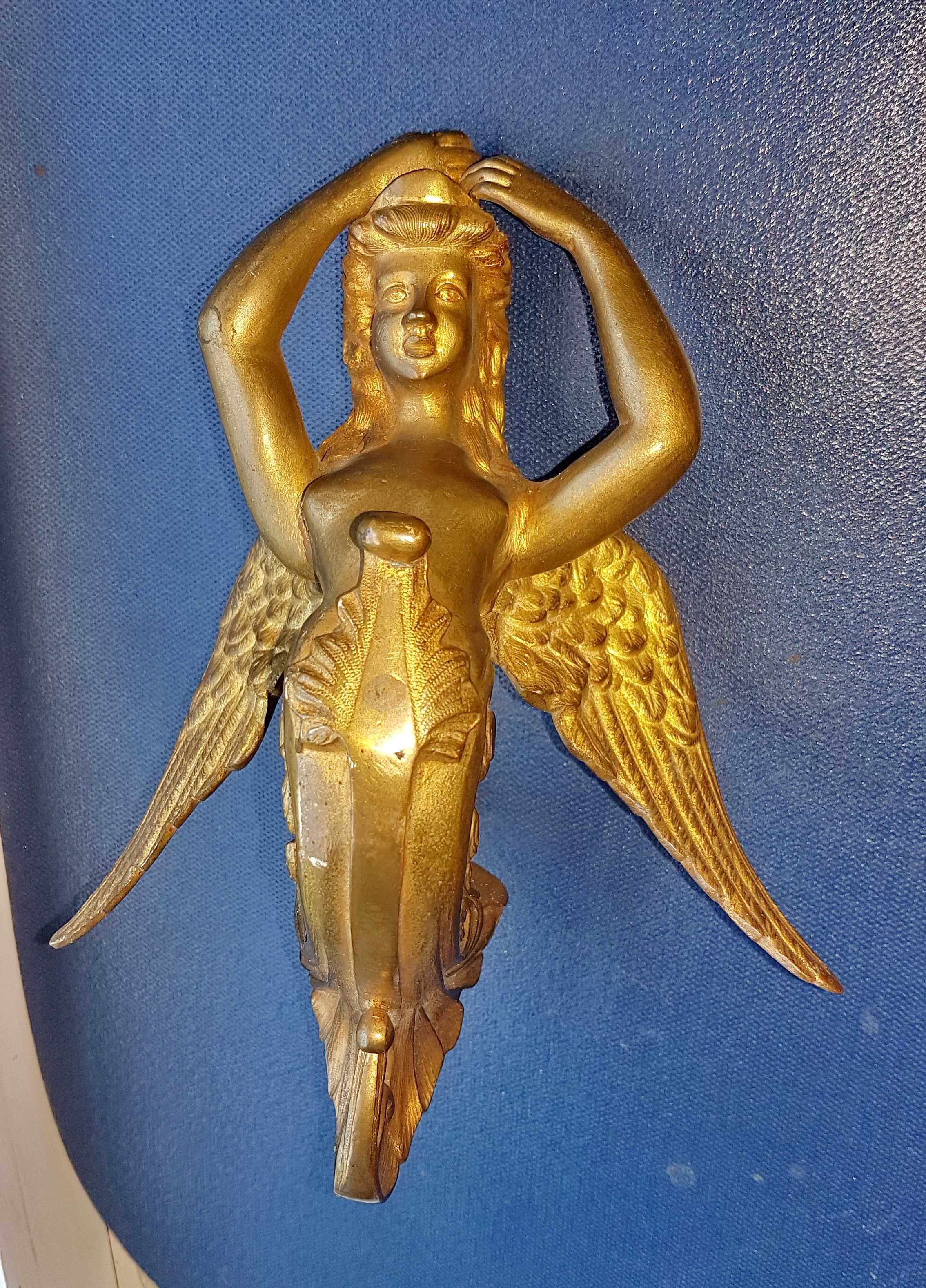 E378-I- Ornament SIRENA gen frontispiciu corabie bronz masiv aurit.