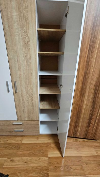 Гардероб Алис Виденов - 104/185 см. - Бял гланц и дъб сонома