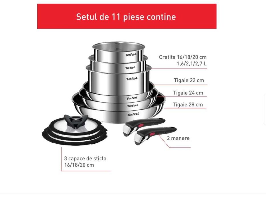 Set 11 piese Ingenio L897SB74, inox Indicator de temperatura, inductie