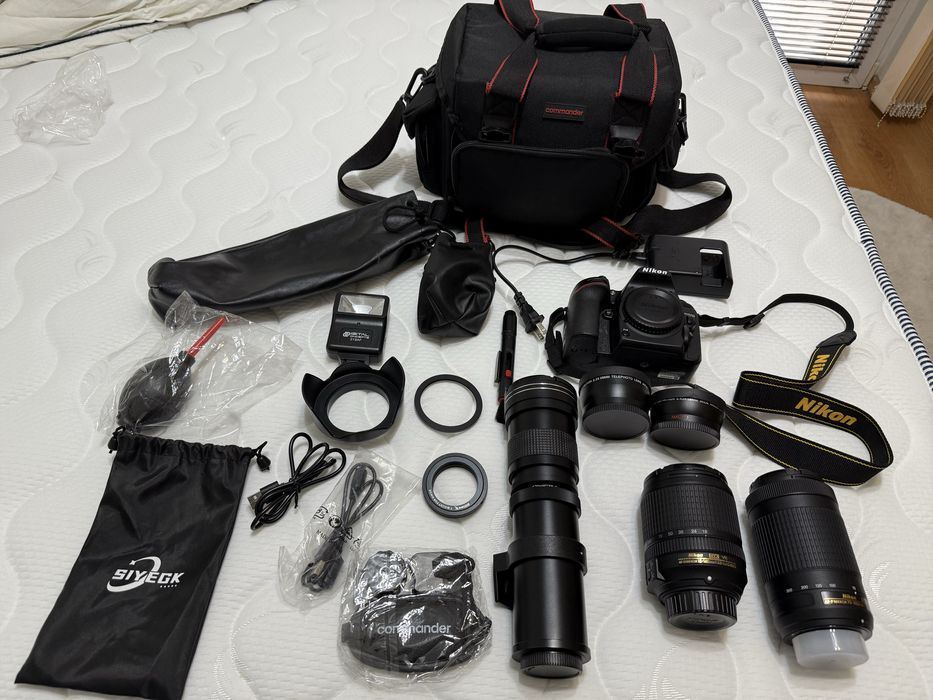 Nikon D7500 Фотоапарат с 3 обектива и екстри