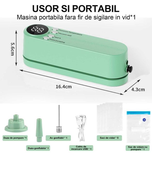 Преносим вакуумен уред 3 в 1 за твърди и течни храни