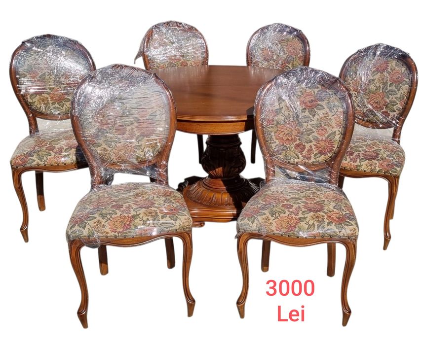 MASA cu SCAUNE din Lemn Masiv Sculptat
