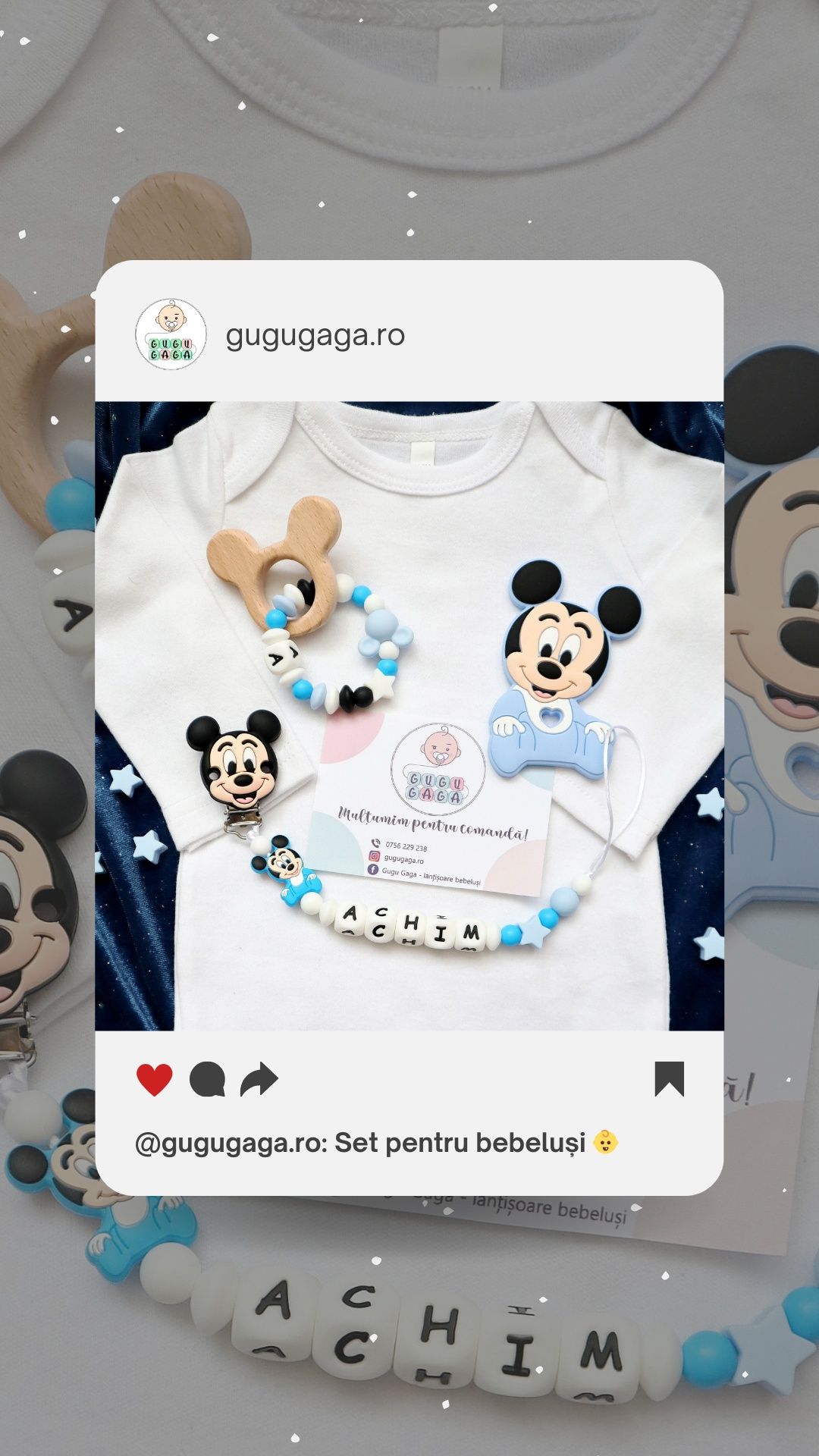 Set cadou pentru bebeluși botez  set cu lănțișor suzetă personalizat