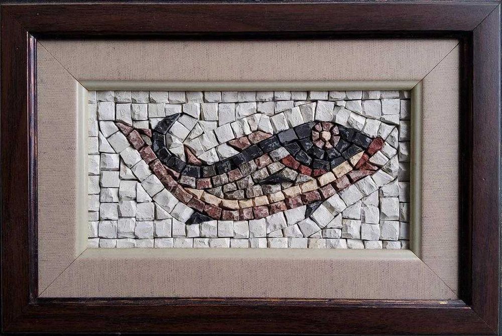 Mozaic roman pe pânză, Piatră naturală, Dimensiuni 18 x 26,5 cm