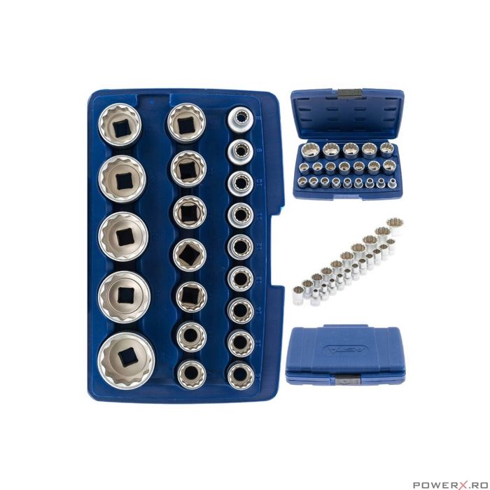 Trusa set 12 chei tubulare 1/2" 8-35 mm, 12 colturi, spline, Asta