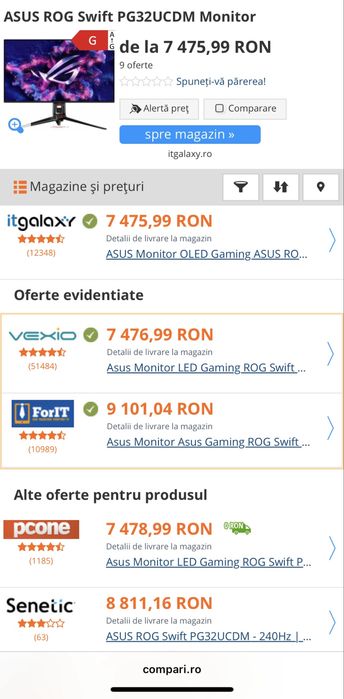 Best ROG monitor Asus PG32UCDM 32” 4k 240Hz [Factura][Garantie]