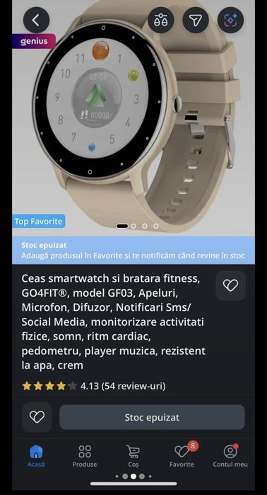 Ceas smartwatch si bratara fitness,
GO4FITR, model GF03, Apeluri,
Micr