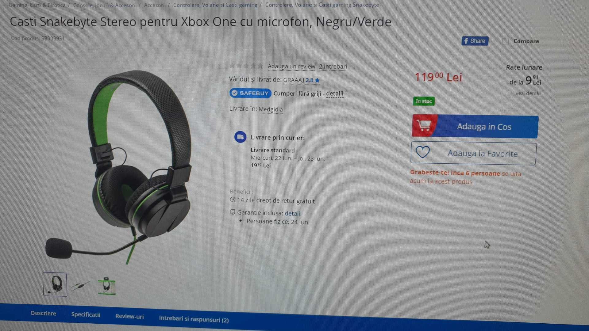 Casti Snakebyte Stereo pentru Xbox One cu microfon,