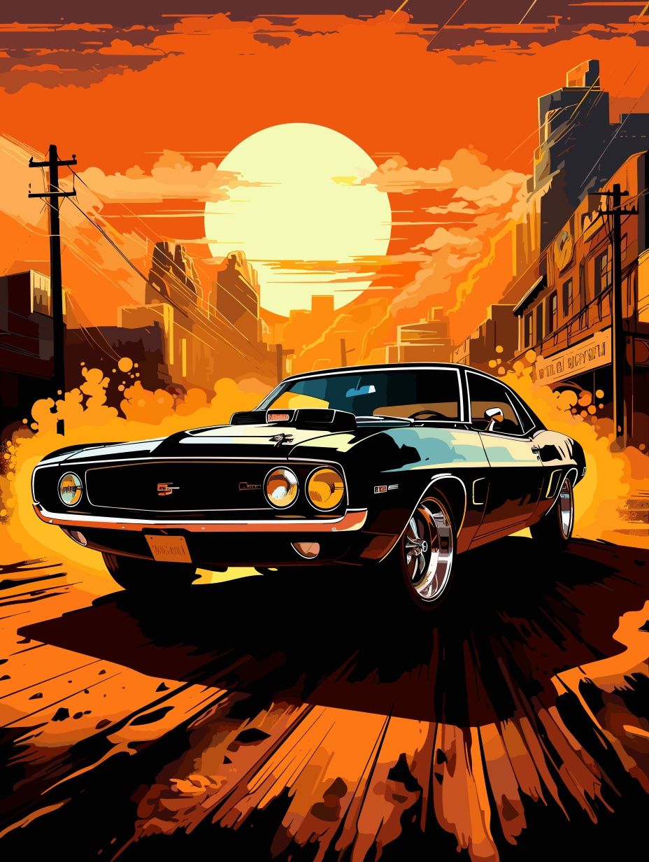 Tablouri Canvas - Mașini istorice de epoca (Mustang, Dodge Challenger)