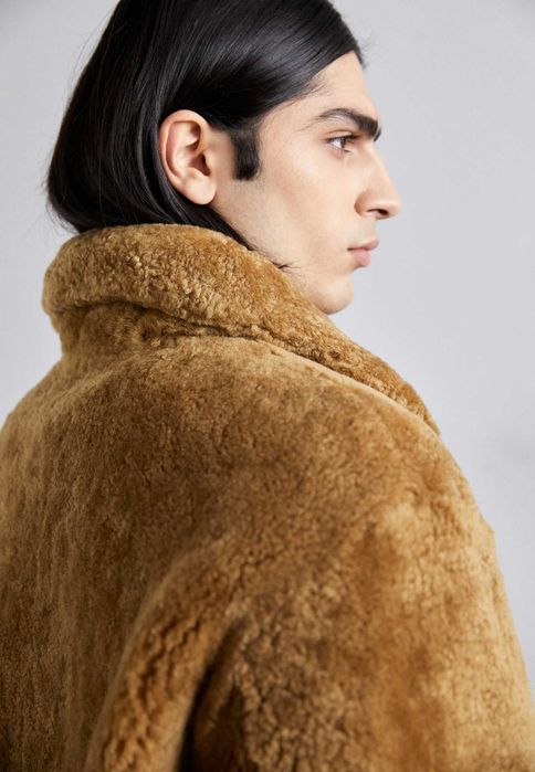 sandro, Jachetă de iarnă din blană de miel Blouson Mouton, Camel, M