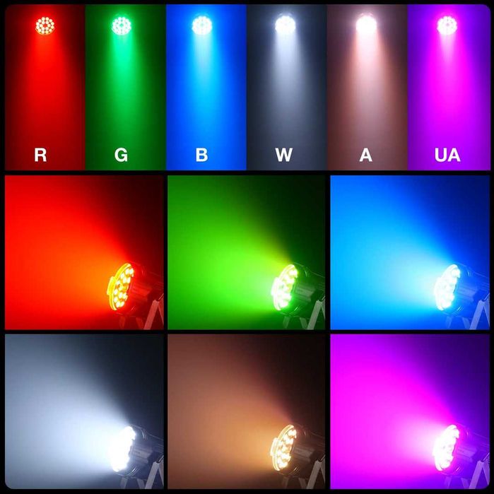 18 LED Par Spot RGBWA UV 6 IN 1, 105W DMX512
