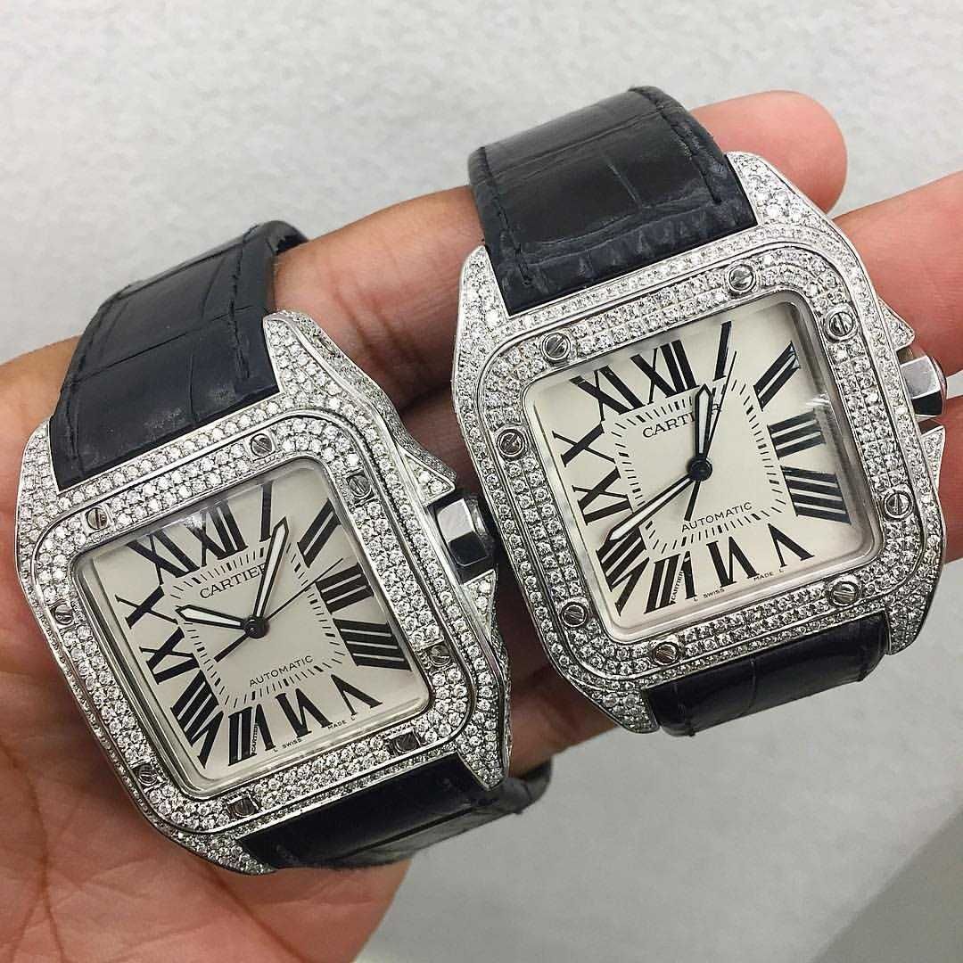 cartier santos 100 icedout full diamond