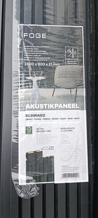 Vand Riflaj Decorativ tip Panou acustic, 30 cm, Gri Antracit