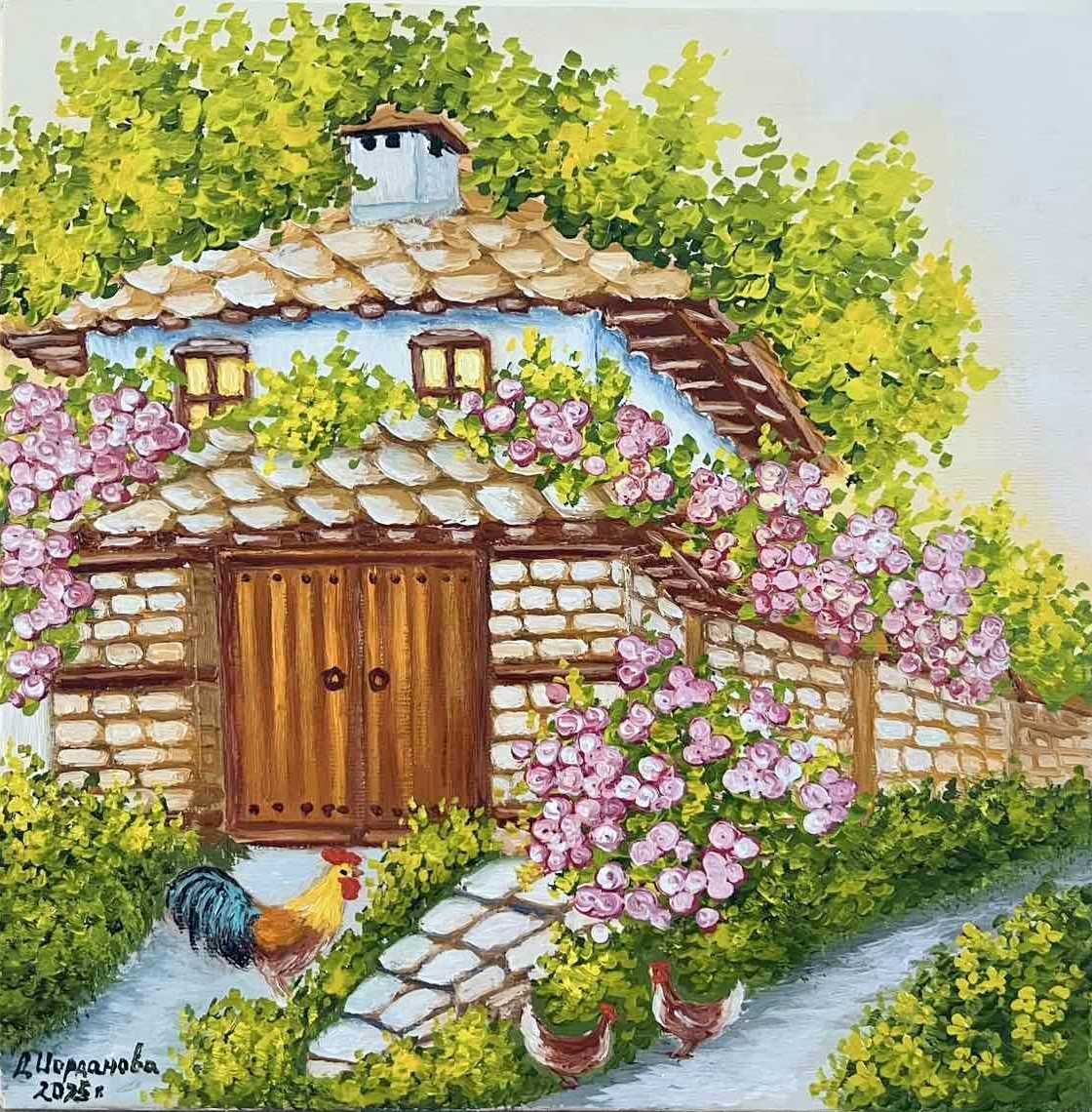 "Когато розите цъфтят", авторска маслена картина