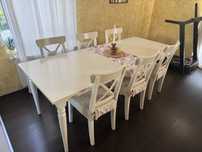 Masă extensibilă IKEA INGATORP – albă, 155 cm (până la 215 cm)