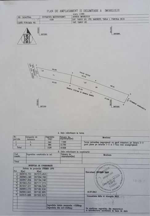 Vând Teren ( 1526 mp2 ) pe strada Barsesti ( Tg-Jiu )