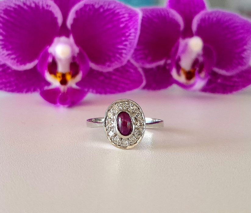 Inel din aur de 14K cu rubin si diamante naturale