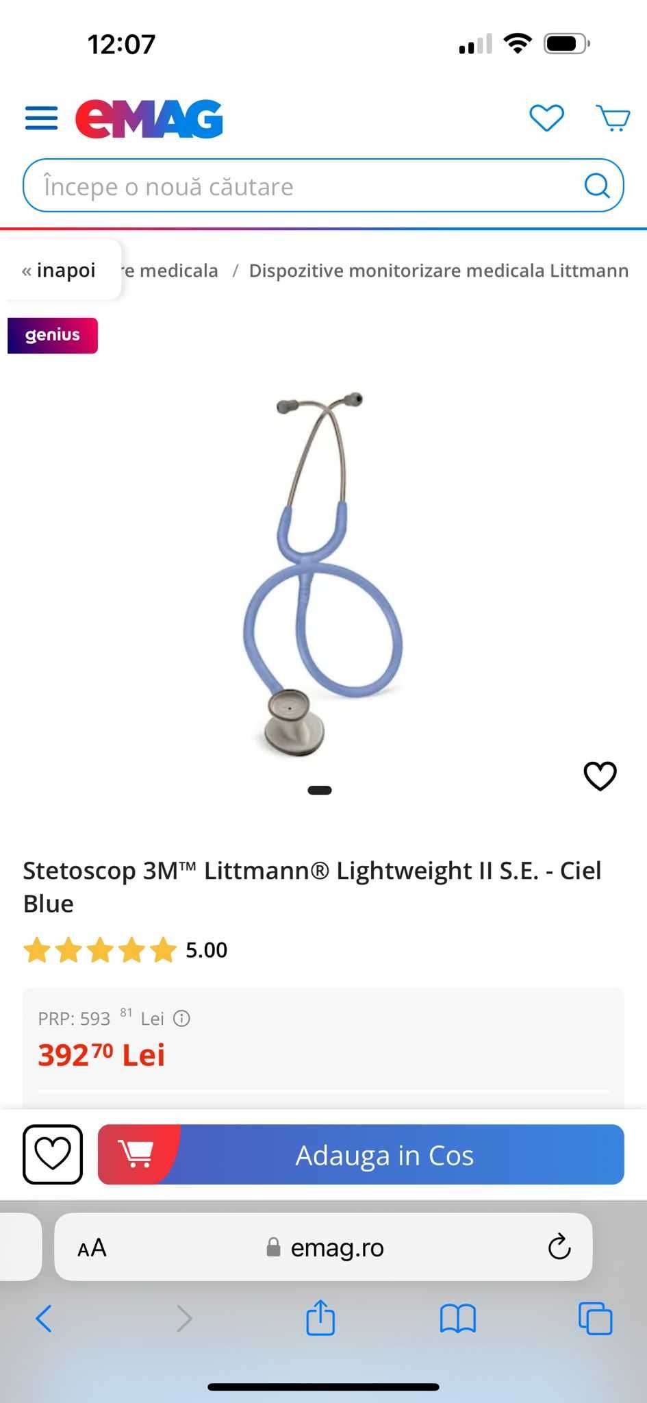 Stetoscop Littmann original - de culoare albastru pur