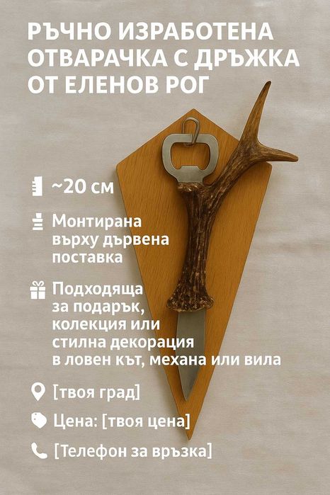 Ръчно изработена отварачка с дръжка от еленов рог