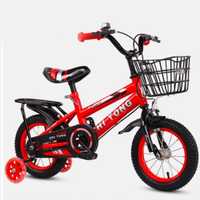 Детски велосипед с кош, помощни колела и два вида спирачки