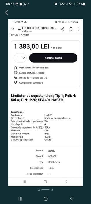 Hager  SPA 401- limitator de supratensiune/ descarcator de retea