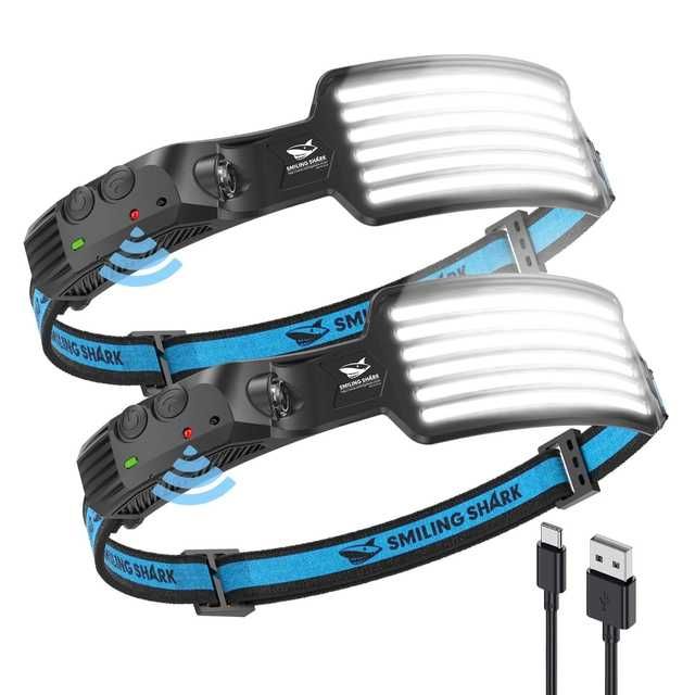 Lanternă frontală Smiling Shark, set 2, LED, reîncărcabilă, waterproof