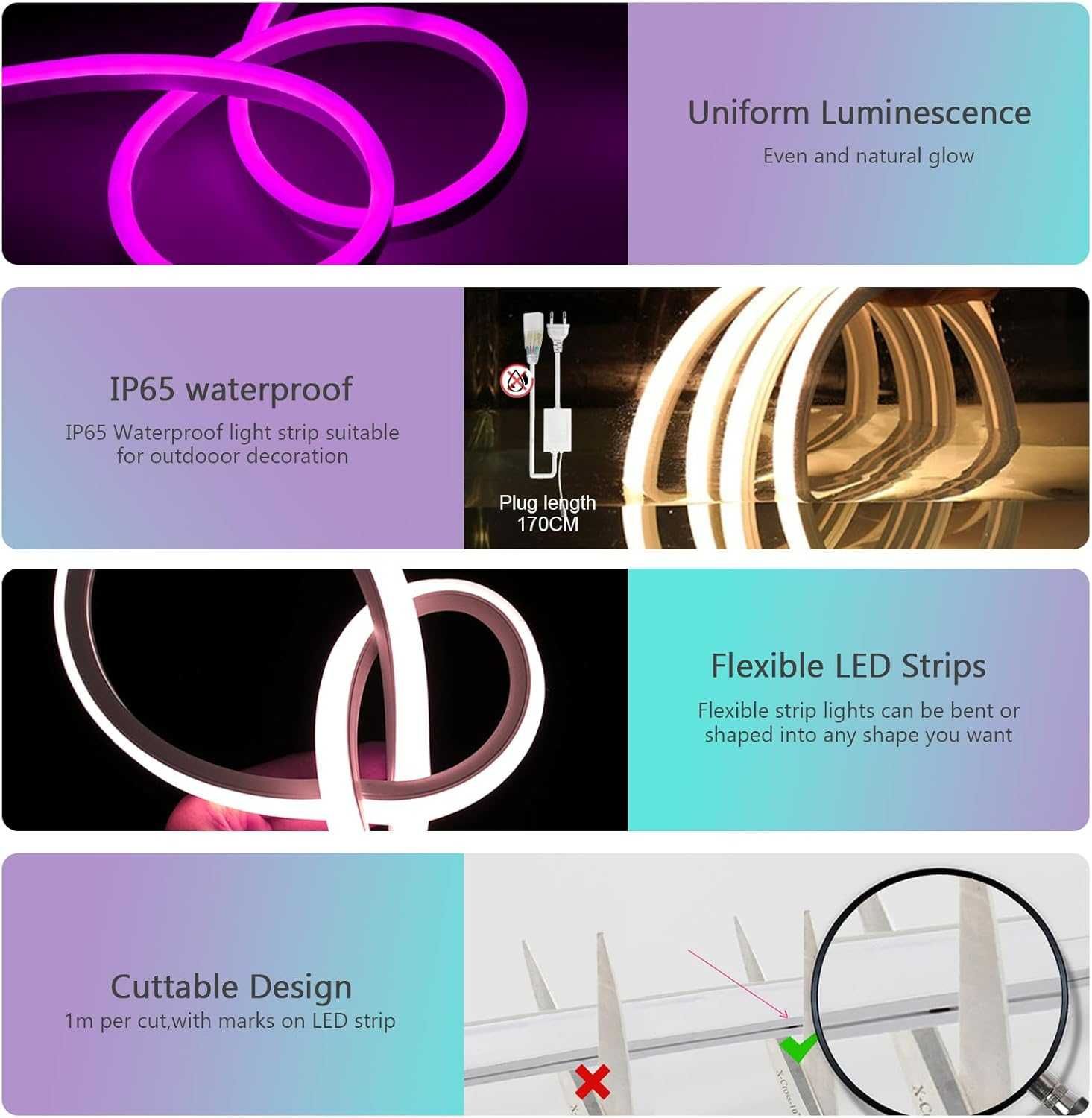 НОВА! Гъвкава RGB LED неонова лента 2 м, IP65 с Bluetooth