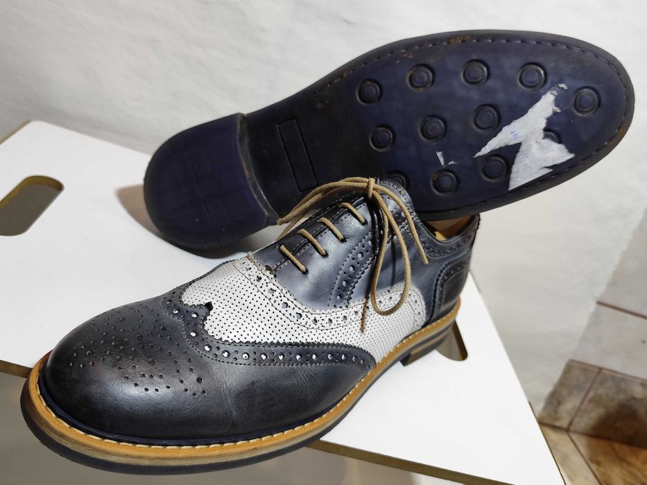 Pantofi derby 46 46.5 brogue Jhones Italy piele naturala moale