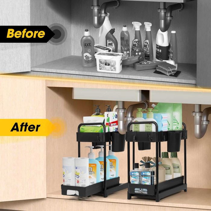 Комплект от 2 бр Органайзер за кухня, с 4 куки и 2 чашки – черен