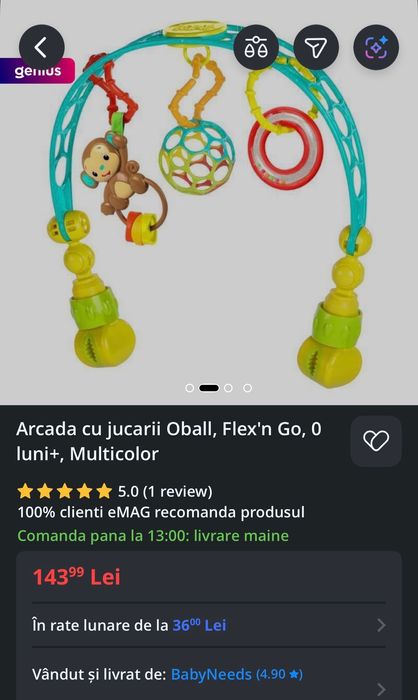 Jucarie pentru carucior sau patut, arcada Oball