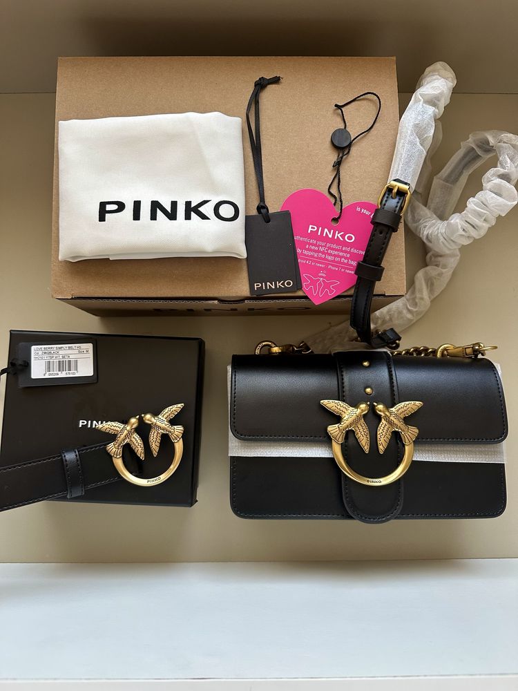 Чисто нова Чанта и колан Pinko Love Mini Icon в черен цвят