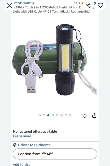 Lanterna Marmix puternica, dual LED, acumulator, reincarcabila