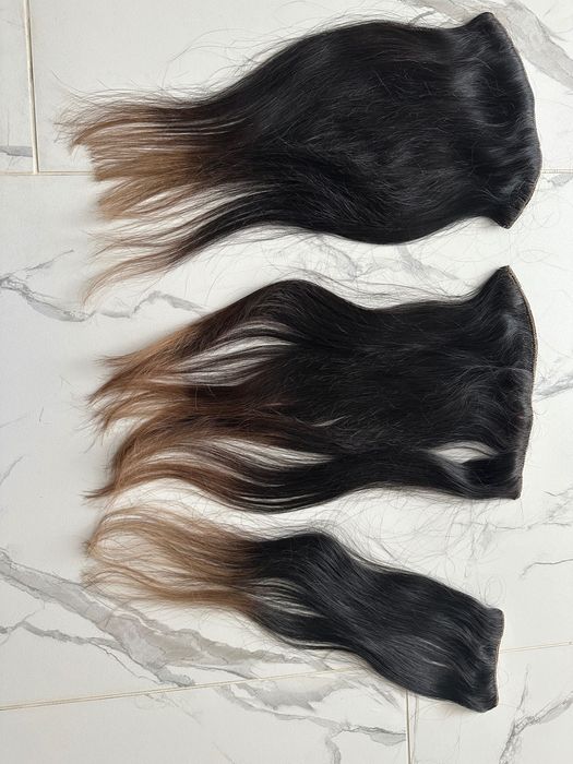 Естествена индийска коса на треси 55 см, 150 гр, омбре цвят