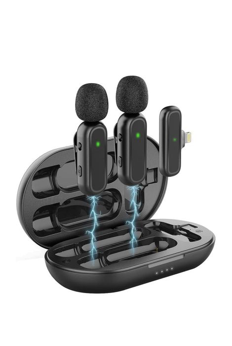 Set 2 microfoane tip lavaliera wireless pentru iPhone, 3 moduri limita