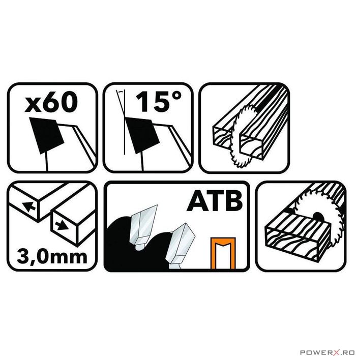 Disc circular pentru lemn, 305 x 30, 60 dinti, Powermat