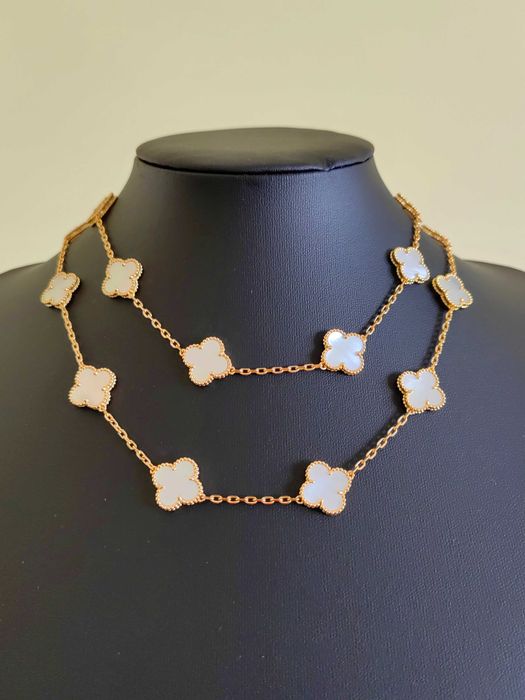 Дълго дамско колие с 10 детелини от бял седеф Van Cleef & Arpels VCA