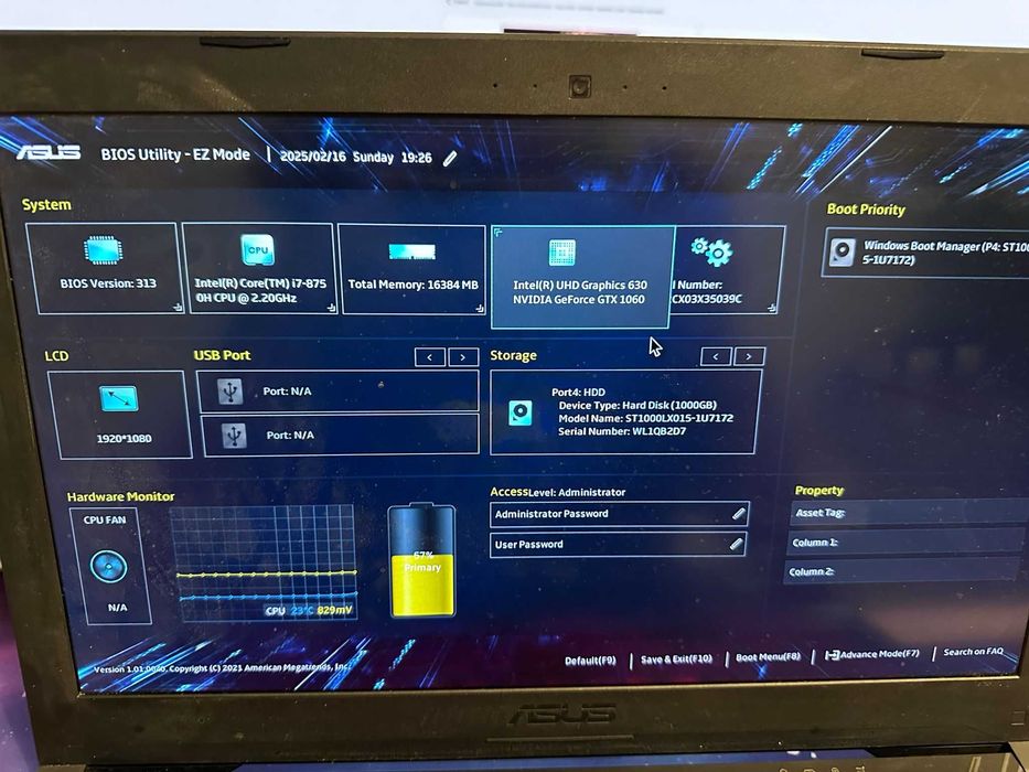 LaptopGamingASUS,i7-8750H,16GB,1TB SHDD,512 SSD,NVIDIA GTX 1060 6GB