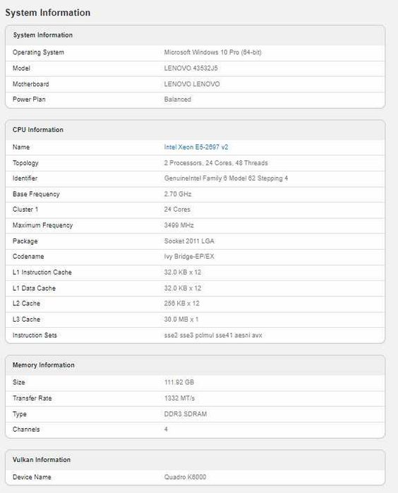 Работна станция LENOVO D30; 112GB RAM; K6000 12GB; 2x Xeon E5-2697 v2