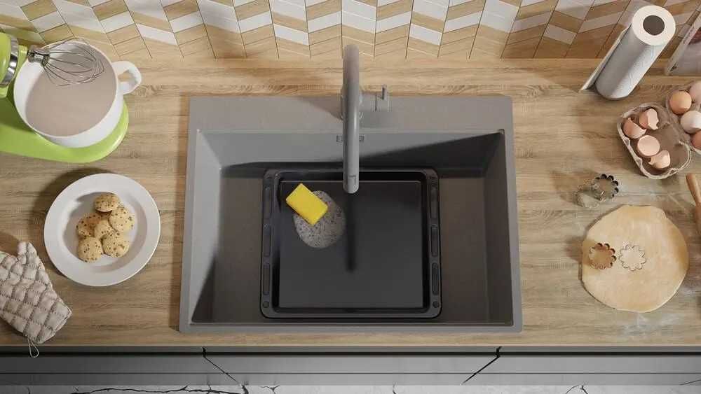 Сив Кухненска Мивка от гранит модел XXL Осло 70 Top 680 x 500 mm