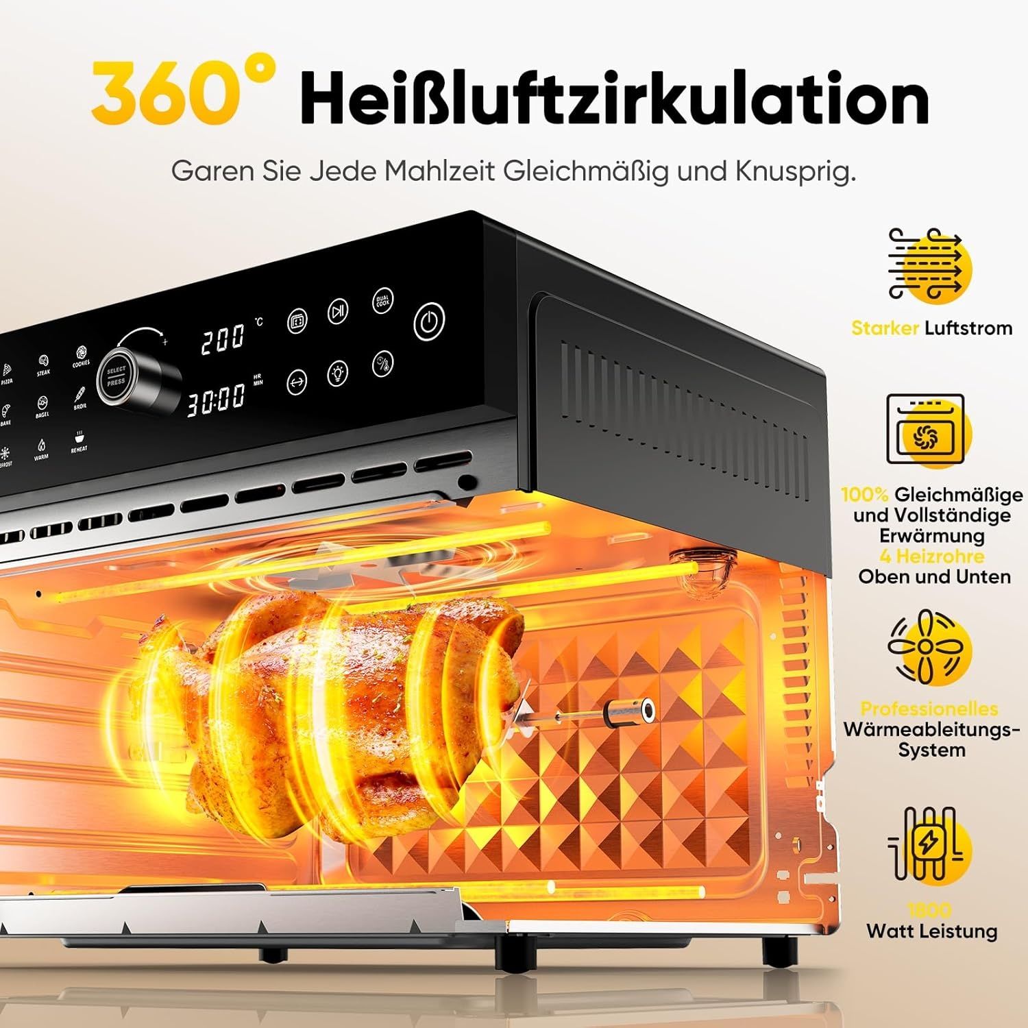 3в1 фритюрник с горещ въздух 30Л, мини фурна и грил. 1800W