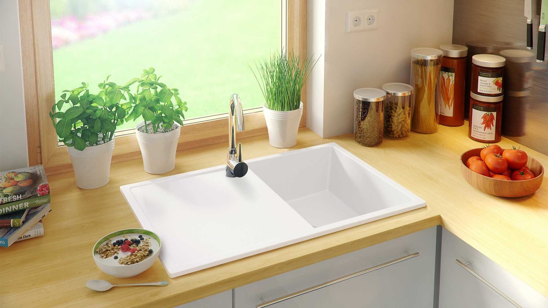 Кухненска мивка от Гранит модел Ибиса 780 х 500 мм - Бял