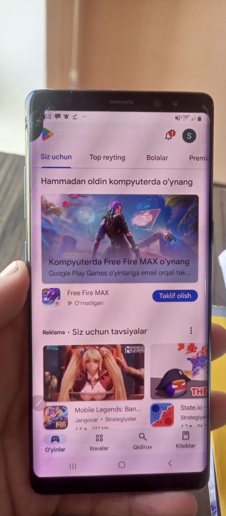 Samsung note 8 qora