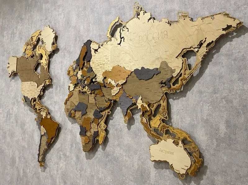 3D Карта мира из дерева. Декор/Интерьер/ Подарок/Дизайн/Подсветка №50