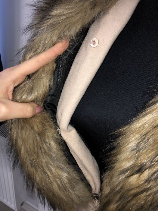 Palton lana cu blana naturala de vulpe