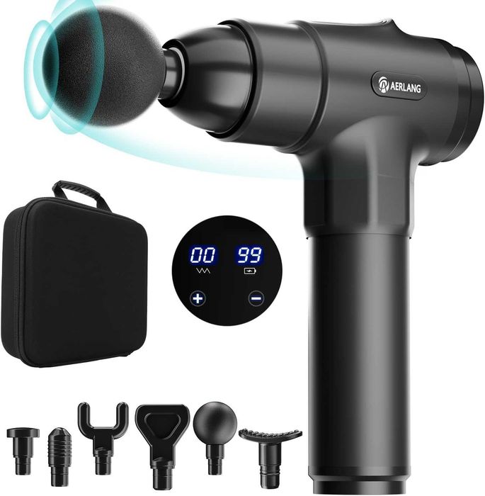 Масажен пистолет с LCD дисплей,скорости и 6 накрайника – с твърд калъф